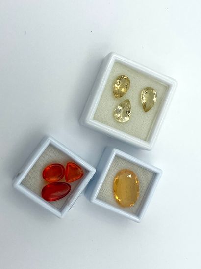 Lot : 3 citrines taille poire 9,5 carats...