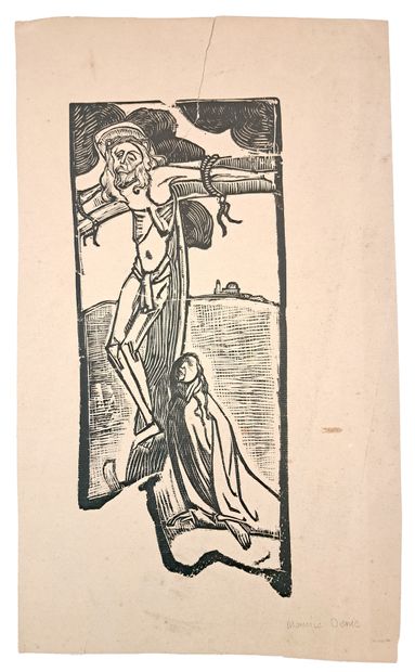  Maurice DENIS. Crucifixion. Wood engraving, 45 x 27 cm. Signed in pencil lower right.... Gazette Drouot