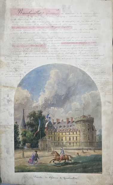 null View of the Château de Vigneux circa 1830 Watercolor In a mount bearing the...