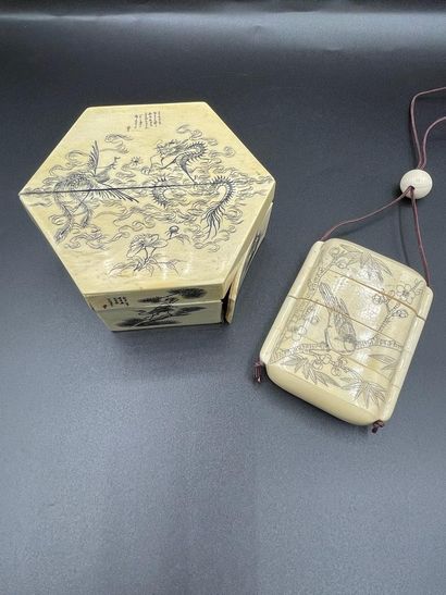 null Asia, 20th century
Lot including a small Indochinese box decorated with engraved...