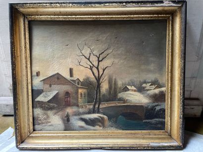null Gompil (?) Village sous la neige Oil on canvas Signed lower right 40 x 54 cm...