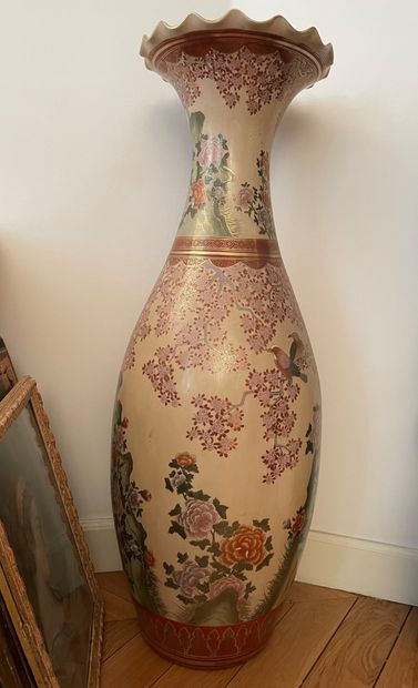 null Japan. A very large modern Satsuma vase, decorated with cherry blossoms and...