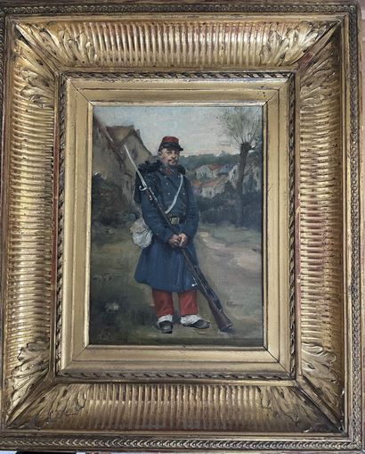 null Albert Bligny (1849-1908) Portrait of a soldier Oil on canvas 22.5 x 16.5 cm...