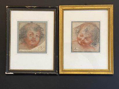 null 16th century Italian school
Pair of putti 
Sanguine and charcoal on blue paper
annotations...