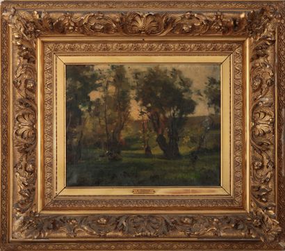 null Émile Renouf (1845-1894) Les Saules Oil on canvas Signed lower left Large gilded...
