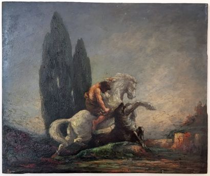 null Émile Eugène NOURRIGAT (19th-20th century). Mythological Scene [Actaeon's Deer...