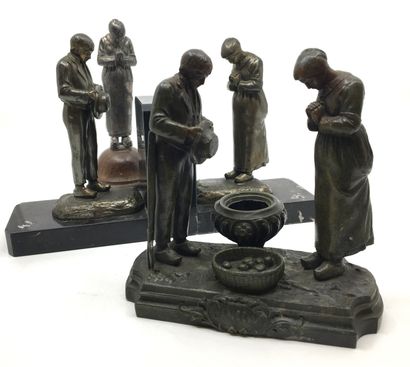 null ANGELUS by MILLET. A pair of bookends, inkwell (lid missing), orphaned peasant...