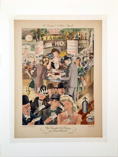 null 2 OLD POSTERS. National lottery prints. Louis FERRAND (?). A Lottery Counter....