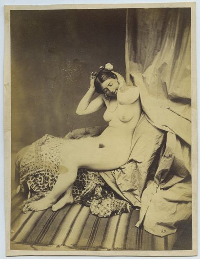 null Auguste BELLOC (1800-1867). Nude Study, circa 1855. Original salted paper print,...