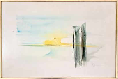 null Germain MASSOC. Landscape. Watercolor on paper, 55 x 76 cm. Signed lower ri...