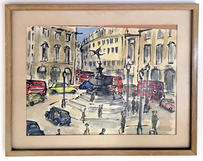 null WHITE [?]. Piccadilly Circus, 1958. Watercolor and ink on paper, 28 x 37.5 cm....