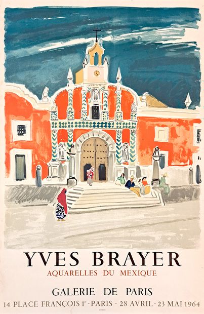 null 4 AFFICHES by Yves BRAYER. Watercolors from Mexico. Galerie de Paris, April-May...