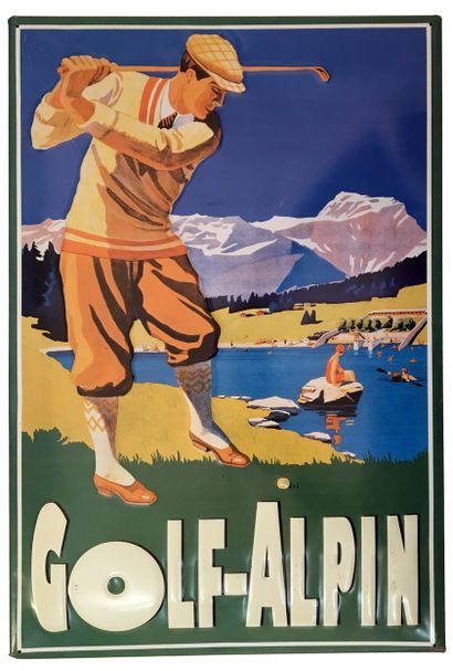 null GOLF. Golf-Alpin. Embossed sheet metal plaque, 59 x 39 cm. Advertising for the...