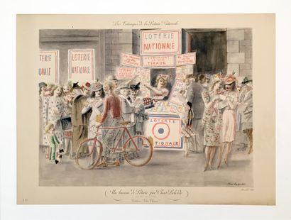 null 2 OLD POSTERS. National lottery prints. Louis FERRAND (?). A Lottery Counter....
