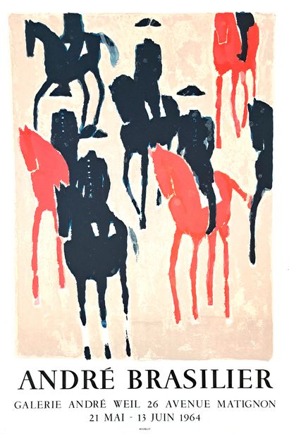 null 3 POSTERS by André BRASILIER. Saumur Cavalry School. Galerie André Weil, May-June...