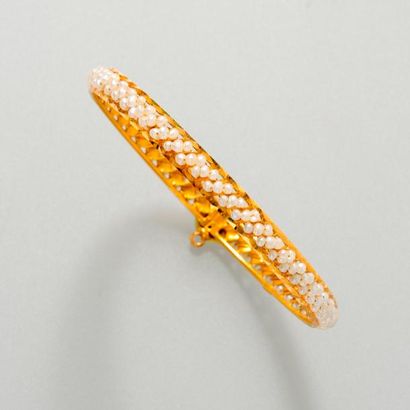 null Bracelet jonc en or jaune, 750 MM, souligné de petites perles, peut se porter...