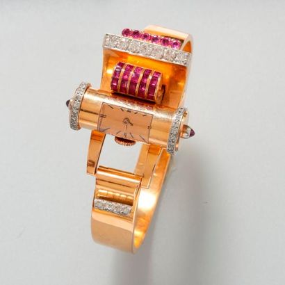 null Bracelet montre rigide, articulé, ouvrant en or jaune , 750 MM, marqué - Patente...