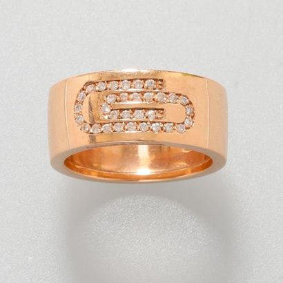 null Bague anneau en or jaune, 750 MM, centrée d'un motif diamanté, taille : 51,...