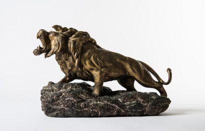 null Lion rugissant

en bronze doré posant sur un socle en pierre signé Bousquet

Haut....