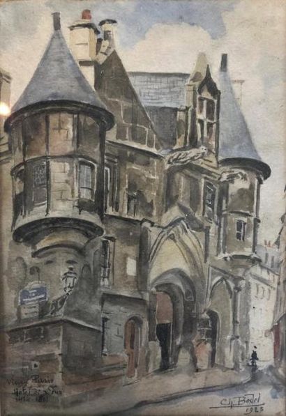 null Ch. Bodel
Vieux Paris hôtel de Sens 1474-1519
Aquarelle
Titrée en bas à gauche,...