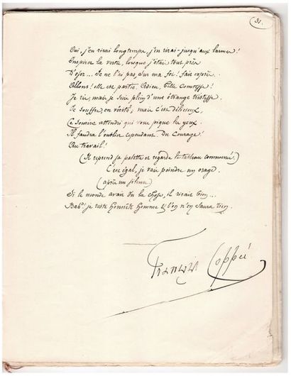 FRANÇOIS COPPÉE. 1842-1908. ÉCRIVAIN POÈTE 
Manuscrit aut. signé. S.l.n.d. (1872)....