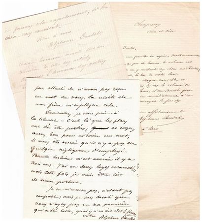 Alphonse DAUDET. 1840-1897. Ecrivain 
5 L.A.S. ou billet et C.V. annotée. (Champrosay),...