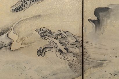 null Paravent "Rokkyoku Byobu" à 6 feuilles illustrant un dragon céleste flottant...