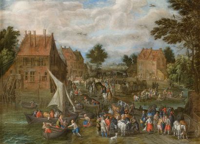 null 
Attribué à Joseph van BREDAEL


(1688-1739)


Villageois près d’une rivière


Place...