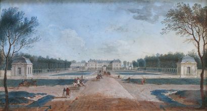null 
Attribué à Louis Gabriel MOREAU


(1740-1806)


Équipage devant le château...