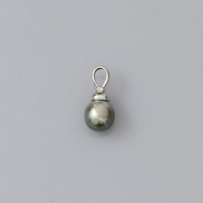 null Pendentif en or gris, 750 MM, portant une perle de Tahiti en poire dans son...