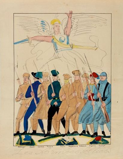 Raoul DUFY (1877-1953) Les alliés, 1914
Dessin original à l'encre de chine et aquarelle....