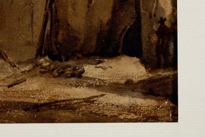 Richard Parkes BONINGTON (1802-1828) La porte d'Octavie à Rome
Aquarelle.
Signée...