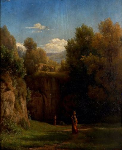 Florentin SERVAN (1811-1879) Paysage néo-classique avec une porteuse d'eau
Huile...