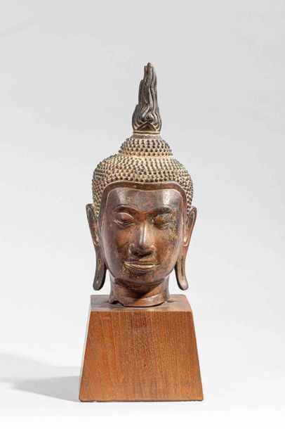 null Tête de Buddha coiffée de fines bouclettes surmontée de la protubérance crânienne...