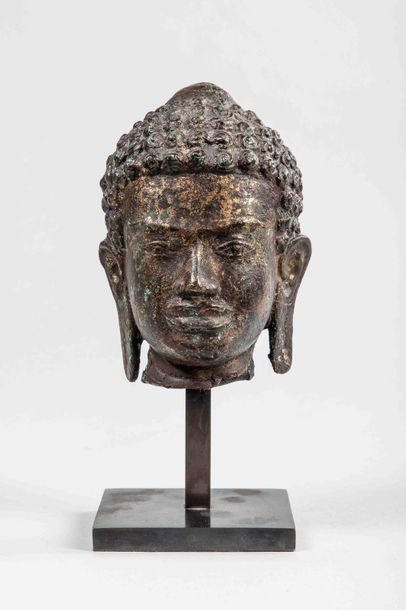 null Tête de Buddha coiffée de larges bouclettes à la beauté juvénile et l'expression...