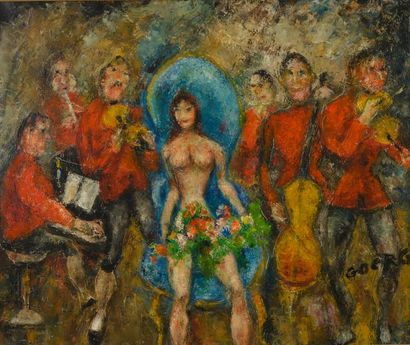 null Edouard GOERG (1893-1969).
Les tziganes et la femme au bouquet.
Huile sur toile...