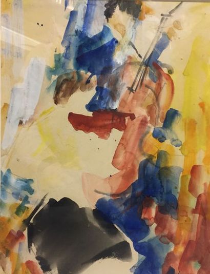 null École moderne.
Composition au violoncelliste.
Aquarelle.
Haut. : 30 cm - Larg....