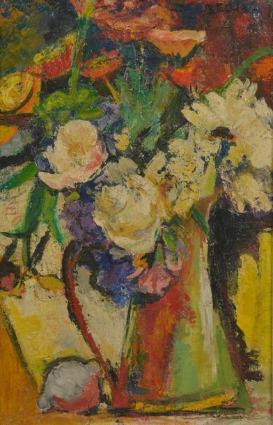 null Richard BELLIAS (1921-1974).
Bouquet de fleurs. 
Huile sur toile signée en haut...