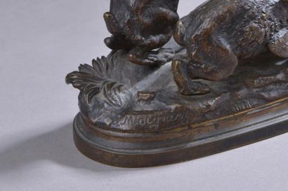 null Jules MOIGNIEZ (1835-1894).
Les lièvres et le navet.
Épreuve en bronze à patine...