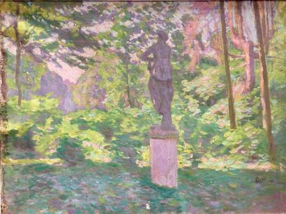 null Attribué à Maurice ELIOT (1864-1945).
Statue dans un jardin.
Huile sur toile...