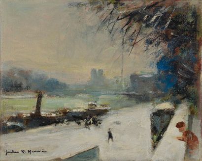 null Jules-René HERVÉ (1887-1981).
Quai de Seine.
Huile sur toile signée en bas à...