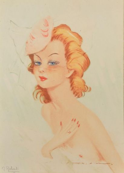 null A.ROBERT (XXe siècle).
Femme chapeautée.
Huile sur toile, signée en bas à gauche.
Haut....
