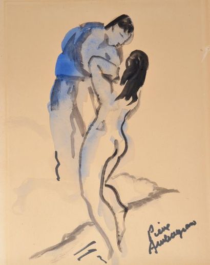 null Pierre AMBROGIANI (1907-1985).
Couple à la femme nue.
Gouache aquarellée sur...