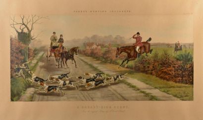 null Ensemble de cinq gravures de chasse comprenant :
- École anglaise du XIXe siècle....