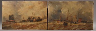 null Eugène Louis Gabriel ISABEY (1803-1886).
Navires et barques dans la tempête.
Deux...