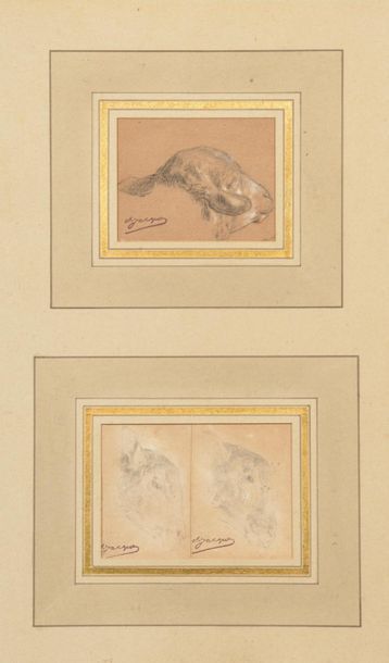 null Charles-Émile JACQUES (1813-1894).
Têtes d'ovins.
Trois dessins préparatoires...