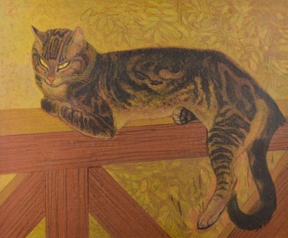 null D'après Théophile Alexandre STEINLEN (1859-1923).
L'été, chat sur une balustrade.
Lithographie...
