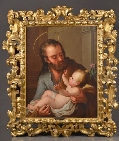 null École italienne du XIXe siècle - d'après le Corrège.
Saint Joseph et l'Enfant...