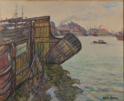 null Achille MOHRIEN (1873 - 1945).
Paysage montagneux et Entrée du port.
Deux aquarelles...