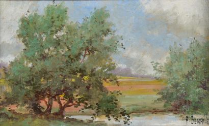 null Alexandre GENAILLE (1884-1947).
- Grands arbres au bord de la rivière. Huile...